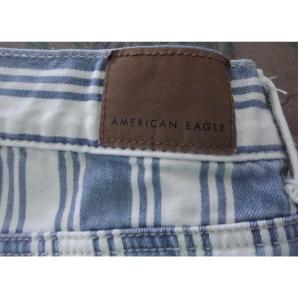 American Eagle Mom Jeans Womens Size 10L blue white striped high rise ankle - Picture 8 of 10